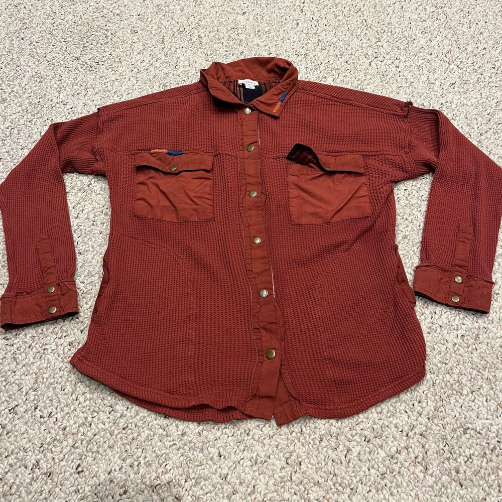Sundance Thermal Snap Front Shirt Jacket red Sz S Fall Casual Boho Waffle Knit